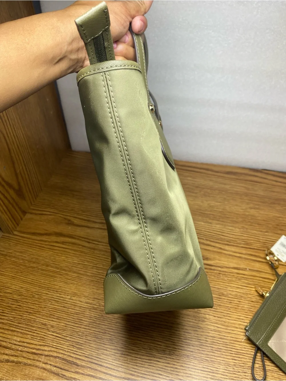 MICHAEL Kors Eva Small Zip Top Nylon Green Tote Shoulder Bag With Wallet Bundle